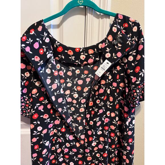 Talbots Women's Black Pink Foral Short Sleeve Ruffle Shift Dress Petite Size 14 - Picture 3 of 11
